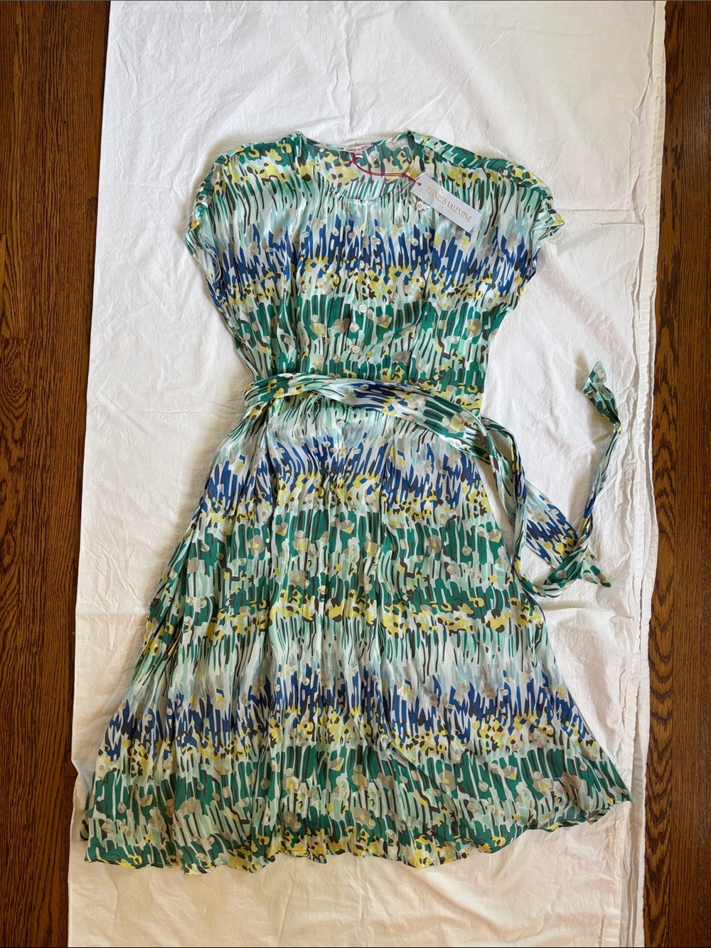 Frances Valentine Green Multi Pleated Midi Dress